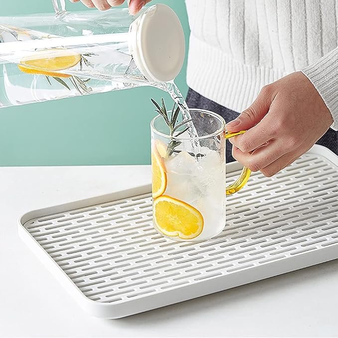 2 Pack Serving Tray & Dish Rack & Flat Drain Board, Multi-Use Tray for Serving, Fruit Drain, Cup Drain, White & Grey, Perfect for Coffee Table, Kitchen, Outdoors (8.85W x 15.35L)