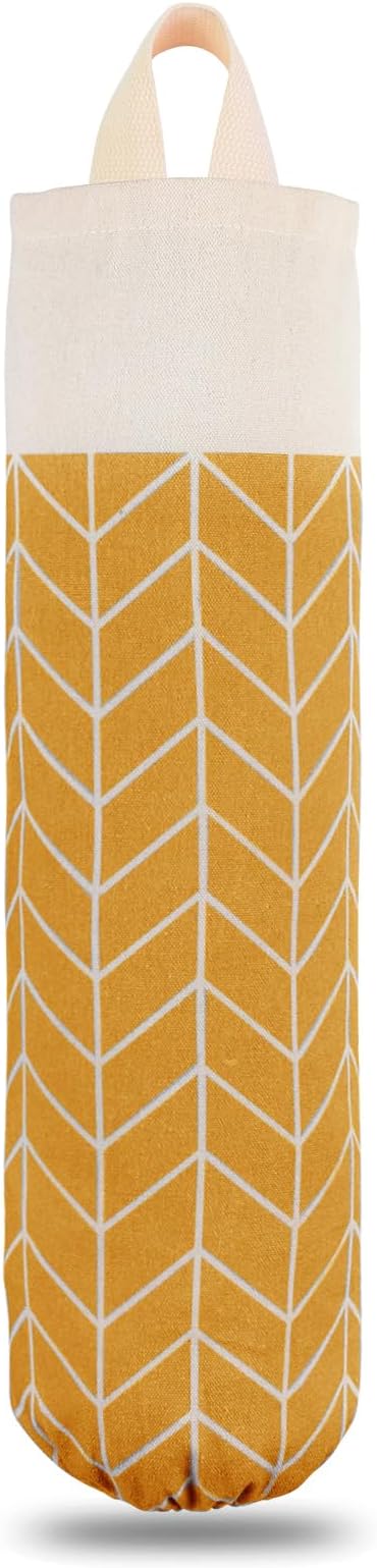 Plastic Bag Holder, Canvas Grocery Bag Holder Dispenser, Wall Mount Shopping Trash Bag Storage Organizer for Home Kitchen (Ginger Yellow)