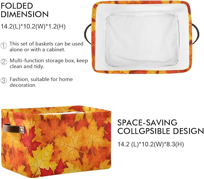 Fall Maple Leaves in Autumn Storage Basket,Large Storage Bin Fabric Collapsible Organizer Bag with Handles 15x11x9.5 inch