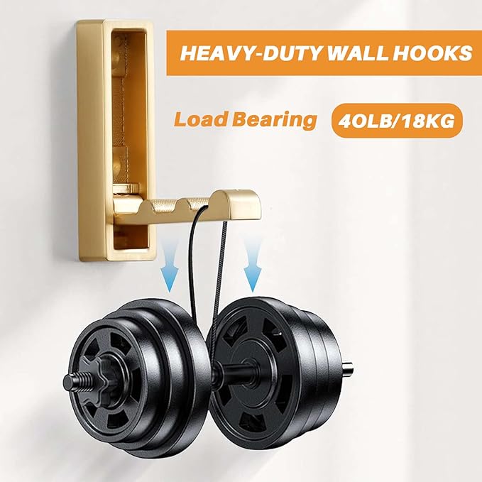 4PCS Folding Wall Hooks, Foldable Coat Hooks Heavy Duty Foldable Hook Bathroom Towel Hooks Robe Hooks Wall Mounted for Bathroom, Closet, Entryway, Pool, and Kitchen (Square-Dark Gold)
