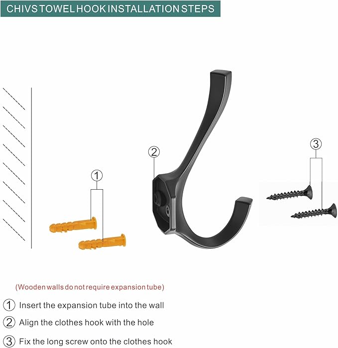 AVICCI 5 Pack Coat Hooks Matte Black Towel Hooks Robe Hooks for Bathroom Living Room Bedroom Hanger for Robe Dressing Room