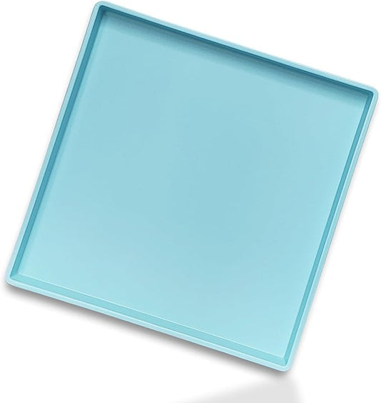 Blue Square Plastic Tray - 11 Inch Organizer Tray for Bathroom Vanity, Dresser, Coffee Table, Nightstand | Decorative Catch-All Tray for Makeup, Jewelry, Remote Controls & Essentials
