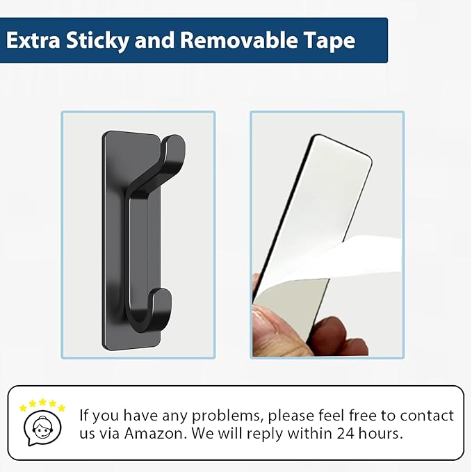 pickpiff Wall Hooks for Coat and Towel: 13LB Strong Adhesive Door Hanger Stick on, Black 4 Pack