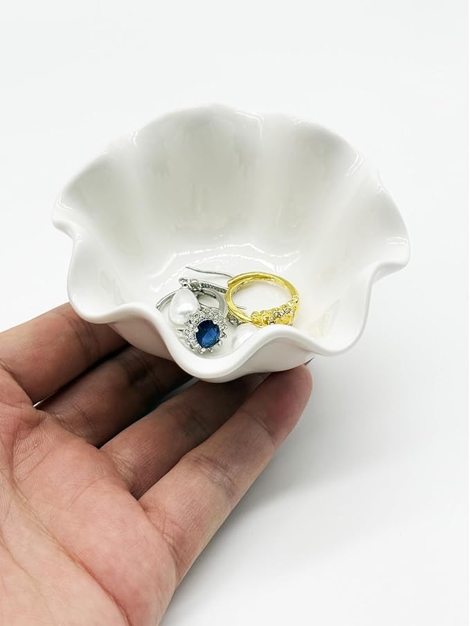 Flower Ring Dish Jewelry Tray, Cute Ceramic Jewelry Dish Tray, Room Decor Small Trinket Dish, Nightstand Ring Holder Dish, Bathroom Jewlery Plate Bowl for Earrings, Birthday Gifts for Women