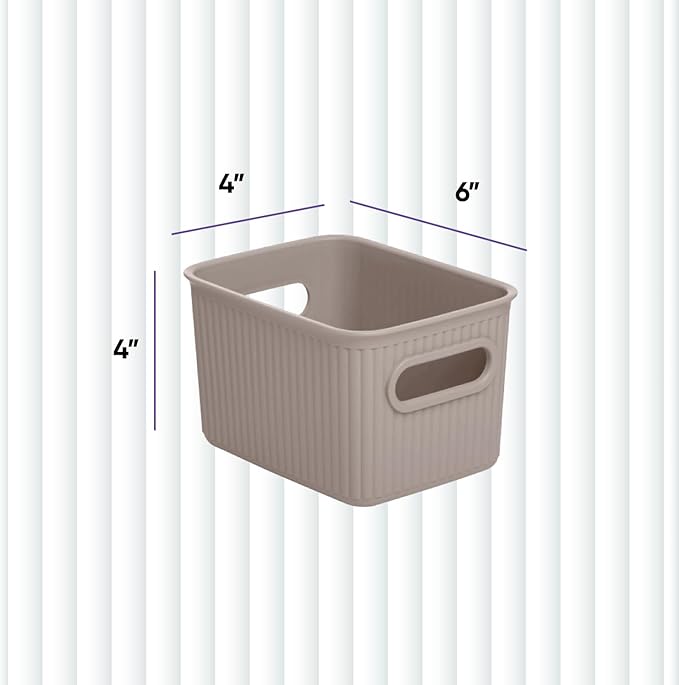 Superio Ribbed Collection - Decorative Plastic Basket Open Home Storage Bins Organizer, Small Taupe (1 Pack) Container Boxes for Organizing Closet Storage Bins for Shelves Drawer Shelf 1.5 Liter