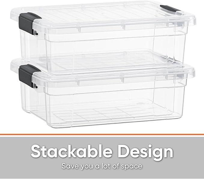 Superio Clear Storage Box with Lid, 4.5 Quart Plastic Container Bins for Organizing, Stackable Crates, BPA Free, Non Toxic, Odor Free, Organizers for Home, Office, School, and Dorm, 10 Pack