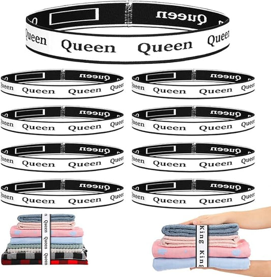8Pcs Bed Sheet Organizer Bands Sheets Labels for Elastic Bedding Linen Closet Storage Foldable Sheet Set Organizer Sheet Keeper Band Queen