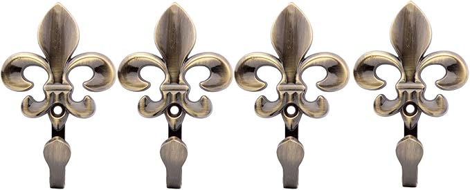 Bathroom Towel Hooks, Decorative Wall Hooks Coat Hooks Heavy Duty Metal Hooks Wall Mounted Hanging Hooks for Hanging Key Purse Robe Hat Scarf Belt Handbag Cup Mug 4 Pack (Bronze)