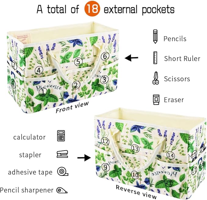 E-WEICHEN Craft Organizer Tote Bag Art Storage Caddy with Multiple Pockets Containers for Art,Craft,and Office Supplies Storage.Spearmint
