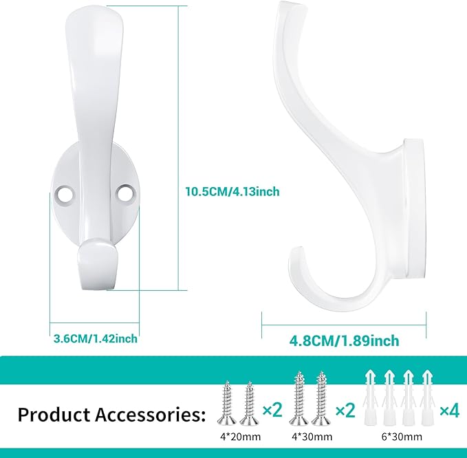 Coat Hooks Heavy Duty - Easy to Install Metal Towel Hooks Fashionable Wall Hooks for Hanging Hat, Towel, Key, Robe, Scarf, Bag, Cap (8 PCS White)