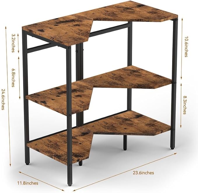 CADUKE Pedestal Sink Storage, 2 Pack Under Sink Organizer Shelf Bathroom Under Vanity Storage Shelf for Small Space, Bathroom Organizers Rack Stand 3 Tier Wooden Corner Shelves, Rustic Brown