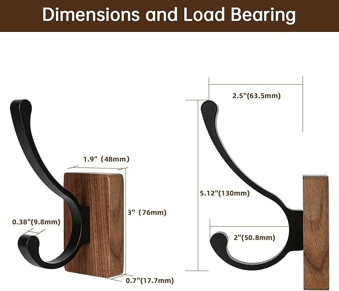 8 Pack Wooden Wall Hooks, Adhesive and Screw Mounted for Heavy Duty, Boho Decorative Coat Hooks for Towel, Clothes, Blanket, Hat, Entryway, Nursery Door