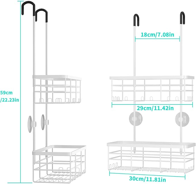 HapiRm Hanging Shower Caddy Organizer - No Drilling Shower Organizer with Hooks, Rustproof & Waterproof 304 Stainless Steel Bathroom Shelves - White
