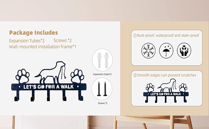 New Key Holder Wall Mounted with Screws and Anchors, Black Cute Dog Leash Holder with 5 Hooks, Entryway Front Door Kitchen Hallway Garage Office (Dog)