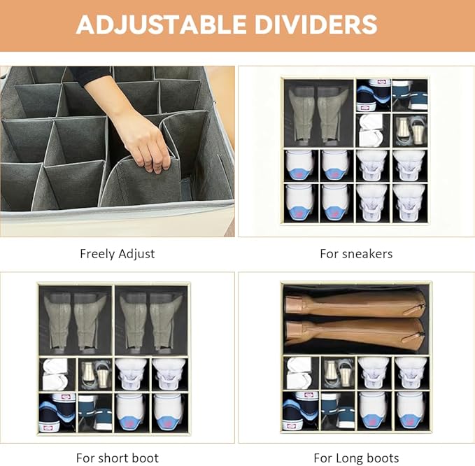 Shoe Organzier for Cloest - Adjustable Shoe Storage Box Fits 8-16 pairs,shoe Bin with Pop-Up dividers,Space Saver shoes Box organizer with Clear Dust Cover,Foldable shoe Cubby Storage Containers