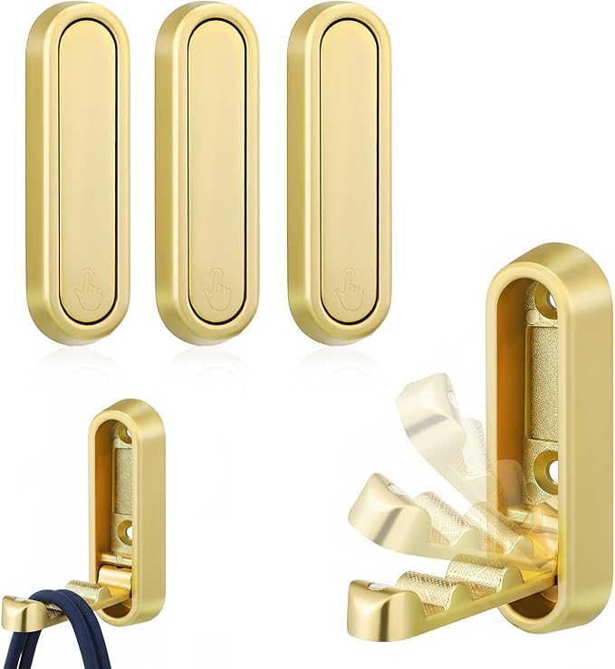 iplusmile 4 Pack Foldable Wall Hooks Zinc Alloy Foldable Coat Hooks Retractable Towel and Backpack Hangers for Bathroom Kitchen Entryway Space Saving Invisible Hooks