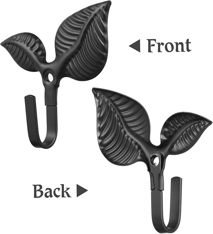 iplusmile Leaf Wall Hook Set 4-Pack Rustic Wrought Iron Decorative Coat Hooks Vintage Style Wall Mounted Leaf Shaped Hooks for Hanging Bags Hats Keys Towels