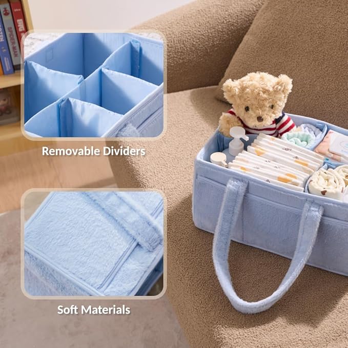 luxury little Soft Baby Diaper Caddy Organizer, Nursery Storage Basket with Removable Divider, Portable Baby Diapers Basket, Gifts for New Parent, Baby Shower, Newborn Must-Have Essentials, Baby Blue