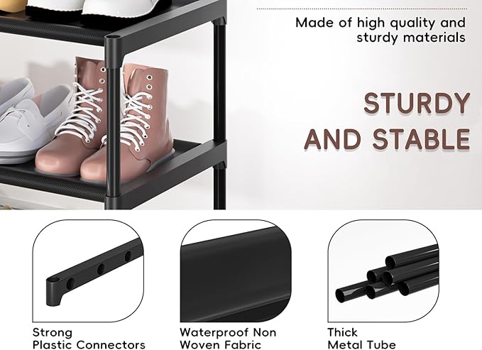 Extra Long Shoe Rack 4 Tier Shoe Storage Organizer with 2 Hooks, Wide Stackable Shoe Organizer Racks for Closet Entryway,Shoe Shelf Stand Sturdy Durable Shoes Holder Save Space Up to 26Pairs