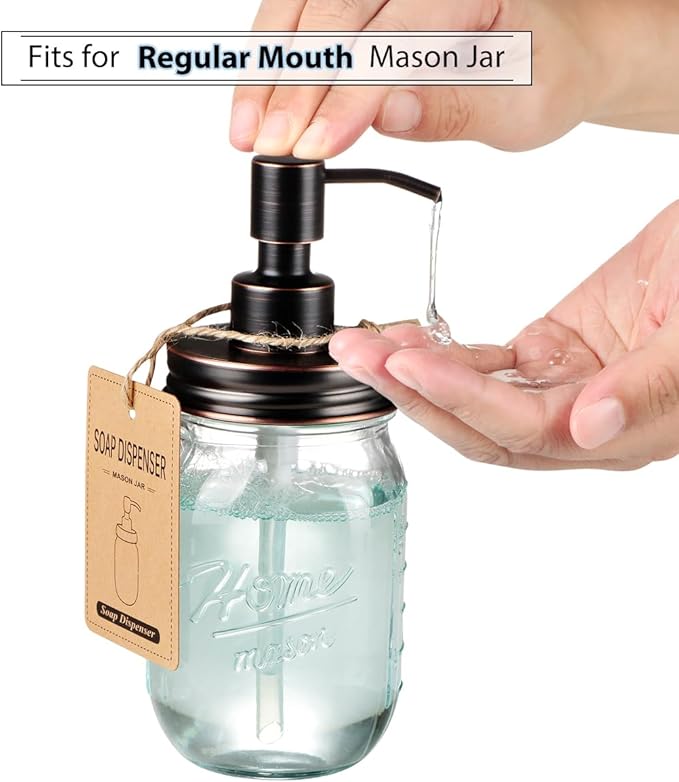 Mason Jar Bathroom Accessories Lids Set(4pcs) - Jars Not Included - Soap Dispenser, Apothecary Jars Lids for Regular Mouth Mason Jars, Wide Mouth Toothbrush Holder lid,-Stainless Steel,ORB