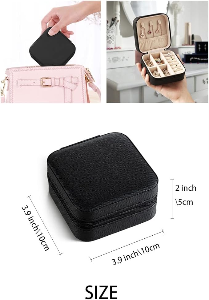 Travel Jewelry Case, Mini Portable Jewelry Travel Boxes, Small Jewelry Organizer for Rings, Earrings, Pendants, Watches, Necklaces, Lipsticks Organizer Storage Holder Case (Black)