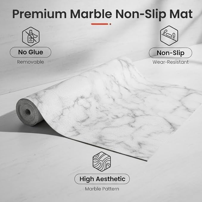 Coavas Extra Grip Thickened Shelf and Drawer Liner - Non-Adhesive Non-Slip Waterproof Mats for Kitchen Cabinets, Drawers, Shelves, Dresser & Cupboard, Easy Cut DIY (Marble, 12IN x 30FT)