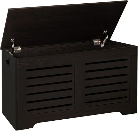 DINZI LVJ Storage Chest, 39.4âWooden Toy Box with 2 Safety Hinges, Retro Entryway Shoe Storage Bench with Flip-Top, Sturdy Large Storage Trunk for Living Room, Bedroom, Easy Assembly, Espresso