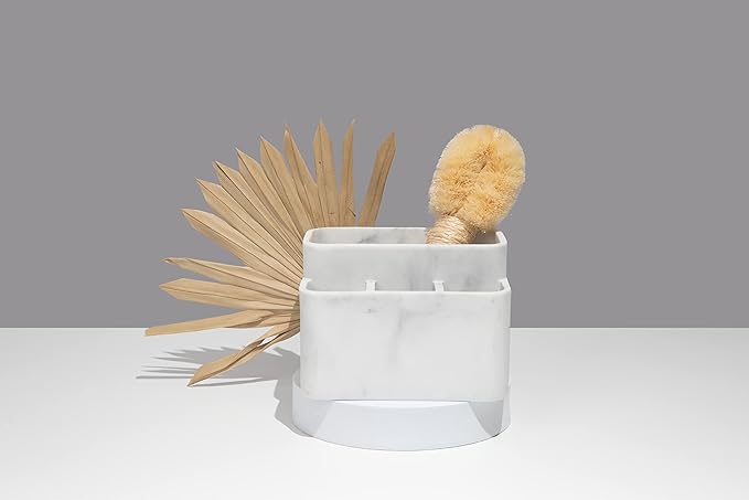 Essentra Home White Marble Toothbrush Holder and Bathroom Organizer – Keeps Your Bathroom Counter Organized and in Style.