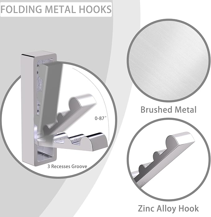 Wall Hooks for Hanging Coat, Heavy Duty Metal Hooks with Folding Storage Foldable Wall Hooks for Entryway Bathroom Kitchen Bags Towels Closet, 4Pcs Silver