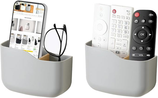 SUNFICON Remote Holder Wall Mount TV FAN Remote Control Holder Bedside Caddy Wall Organizer Phone Holder for Office Adhesive Media Player Controller Holder Box Tray Home Desk Nightstand 2 Gray