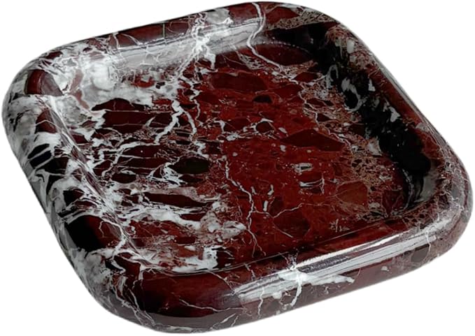 Marble Natural Square Bathroom Vanity Sundries Tray,Decorative Storage Circular Edge Tray Home Decoration (Rosa Levanto)