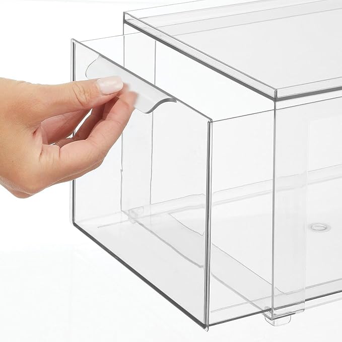 mDesign Kitchen Storage Drawer Box – Plastic Storage Box with Pull-Out Drawer – Pantry, Fridge and Cupboard Storage for Food and Snacks – Pack of 2 – Clear