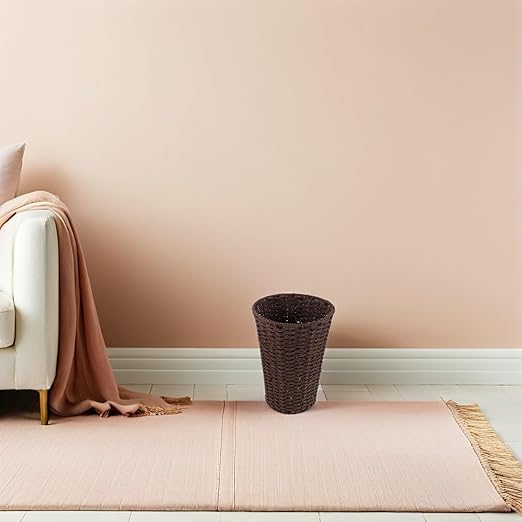 VICASKY Woven Paper Rope Trash Can Brown Sundries Storage Basket Handwoven Household Wastebasket for Living Room Bedroom Bathroom, Size 19x14.5x28 Cm