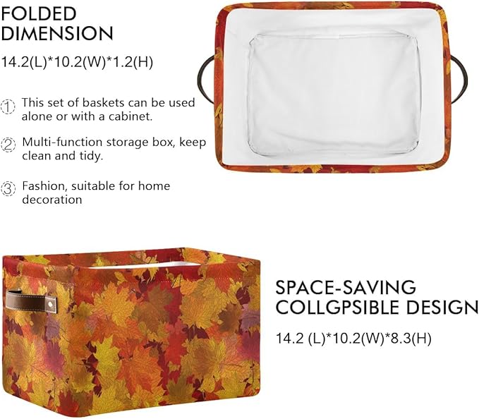 Bolaz Maple Autumn Leaves Storage Basket,Fall Large Storage Bin Fabric Collapsible Organizer Bag with Handles 15x11x9.5 inch
