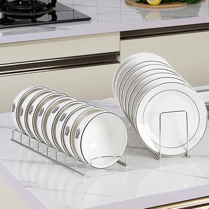 Small Bowl Drainer,Stainless Steel Bowl Drying Rack for Kitchen Counter Organizer Storage, Storage Shelf, Chrome (1 Dish Rack and 1 Bowl Rack)