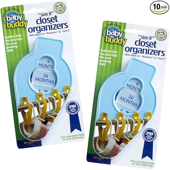 Size-It Closet Organizers by Baby Buddy - Baby Clothes Closet Dividers Nursery Clothing Organization for Babies and Kids, Newborn up to Size 8, Clothes Divider for Closet, Blue, 10 Count