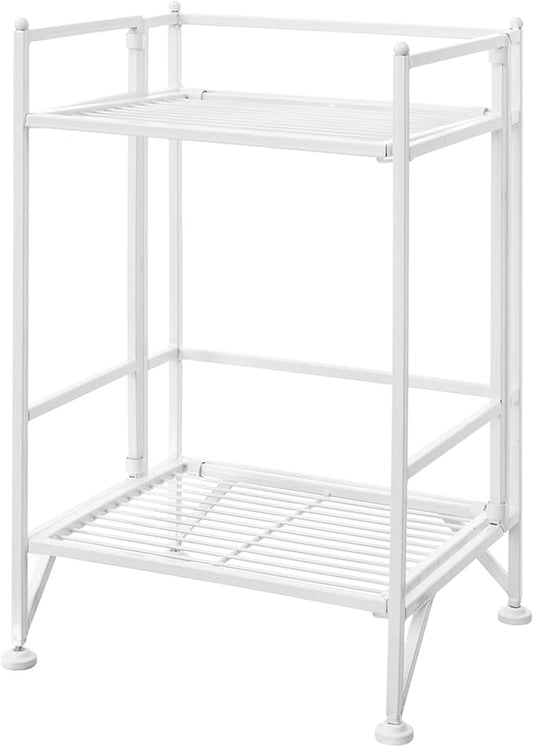 Convenience Concepts Xtra Storage Shelves - 2 Tier Folding Metal Organizer Shelf for Office, Closet, Laundry Room, Garage, Kitchen, Bathroom, & Bedroom, No Tools Assembly, White