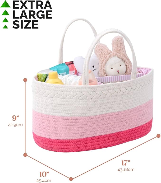 luxury little Diaper Caddy Organizer for Changing Table, Baby Diaper Basket, Portable Storage Basket, Wipes, Car Organizer, Nursery, Baby caddy (Pink)