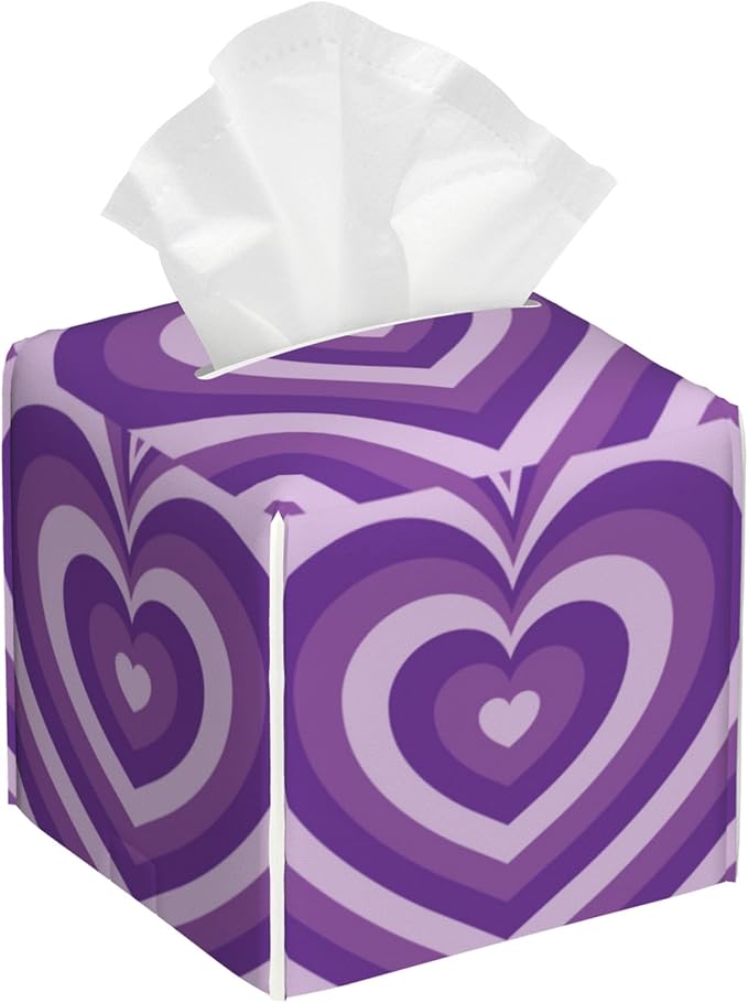 Tissue Box Holder Purple Heart Square Leather Tissue Box Cover Modern Cube Facial Paper Cover Case for Bathroom Vanity Countertop Night Stands Tabletop