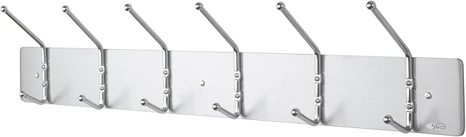 Safco Wall Mount Coat Rack, 6-Hooks for Hanging Coats, Purses, Bags, Umbrellas, for Hallways and Entryways, Black and Satin Aluminum
