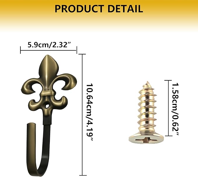 Decorative Wall Hooks for Hanging Things, Vintage Fleur De Lis Metal Coat Hook, Heavy Duty Ancient Green Rustic Hooks for Key, Jewelry, Curtain Tie Backs, Towel, Hat, Small Decorative Hardware 4 Pack
