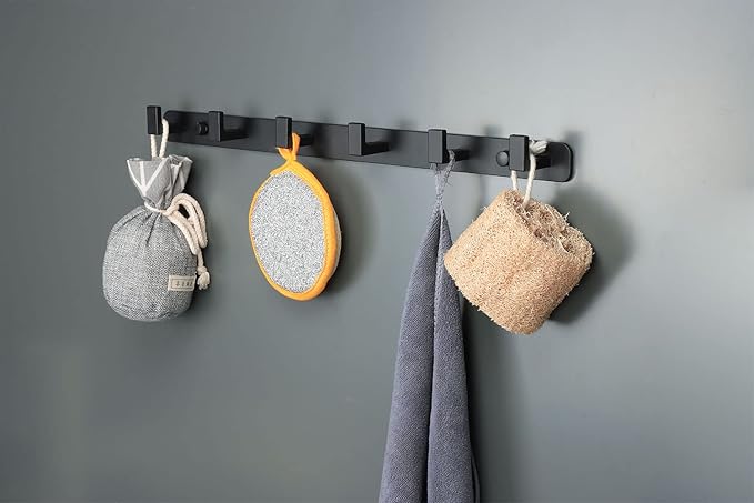 Coat Rack, Heavy Duty Stainless Steel 6 Tri Coat Hook Hanger, Wall Mounted Storage Wall Hook, Rustic Clothes Hook/Key Hook Rail for Bathroom Kitchen Entryway(6 Hook Black)