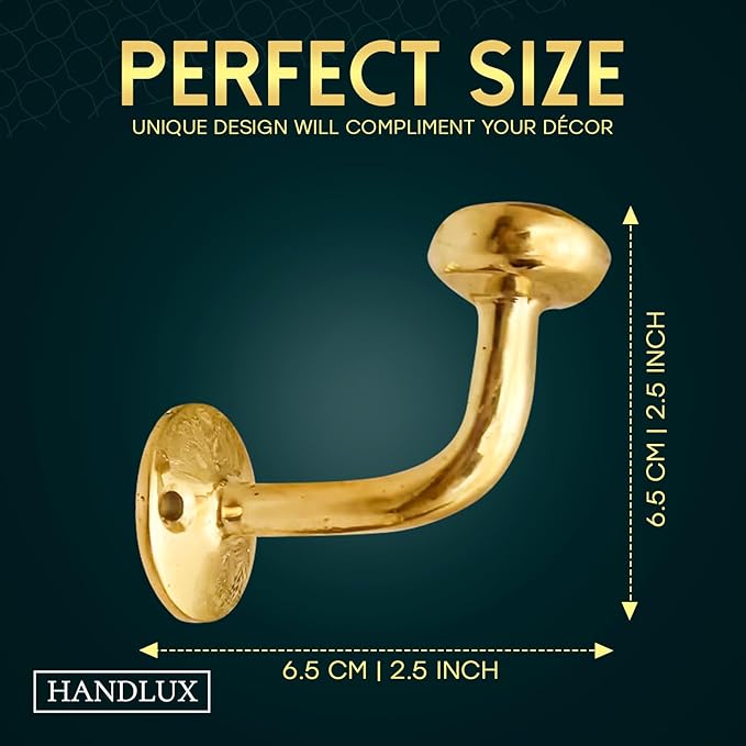 Unlacquered Brass Wall Hooks | Vintage, Antique, Heavy Duty Decorative Hooks for Coats, Towels, Robes | Home Decor, Bathroom, Mudroom, Entryway (Set of 2)