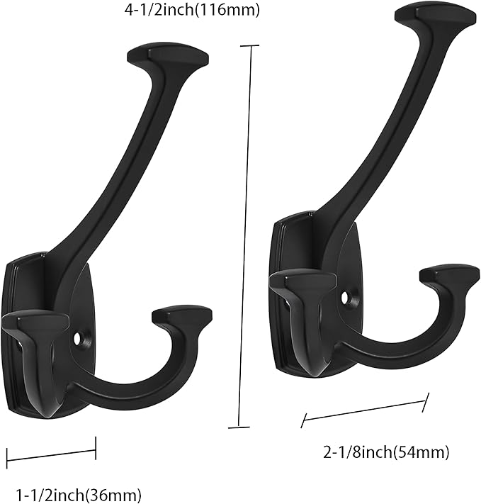 10 Pack Matte Black Hooks Large Wall Mounted Solid Heavy-Duty Decorative Double-Sided Coat Hooks for Coats,Hats,Backpacks,Bags Closet,Entryway,Laundry Room,Office