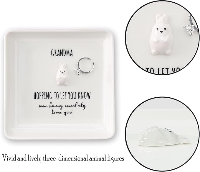 HOME SMILE Christmas Gifts for Grandma Grandmother,Bunny Ring Dish Jewelry Tray-Mothers Day Thanksgiving Day Birthday Gifts for MIMI Nana Gigi
