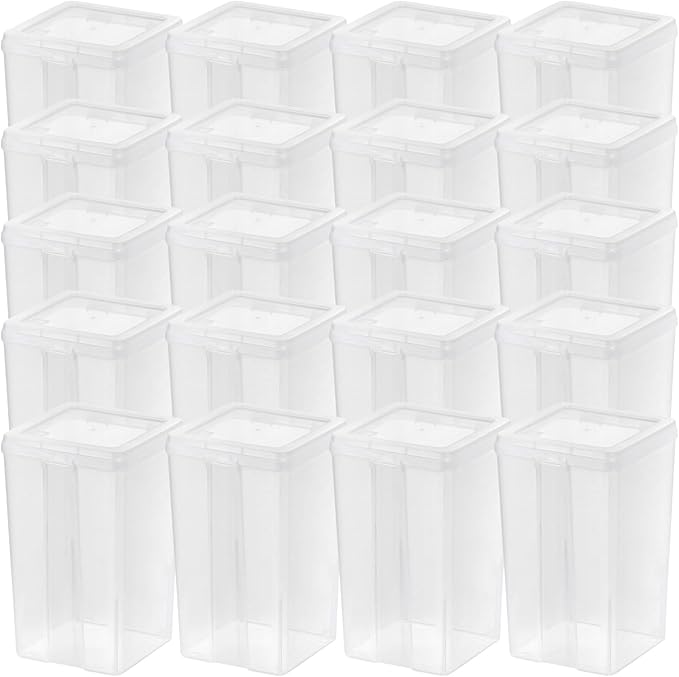 IRIS USA 20 Pack Vertical Flip Top Storage Container, Medium Plastic Stackable Bins with Latching Lids for Home and Office Organization, Clear