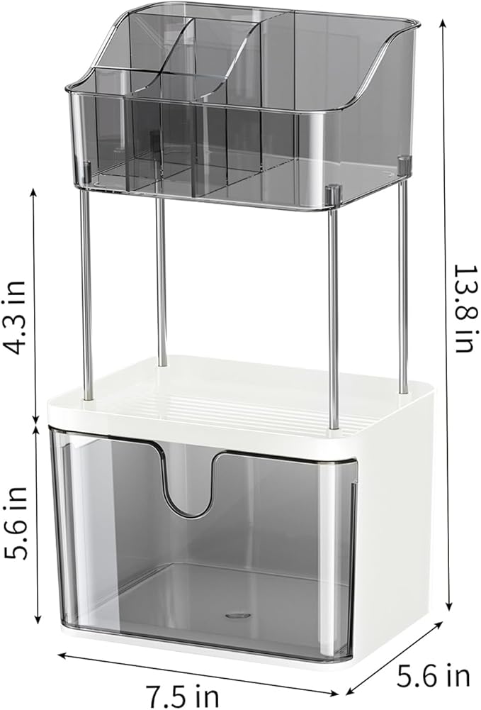 FORUP Makeup Organizer for Vanity, 2-Tier 1-Drawer Bathroom Counter Organizer, Multi-Purpose Vanity Organizer, Skincare Perfume Organizers for Vanity Bathroom Countertop, Grey