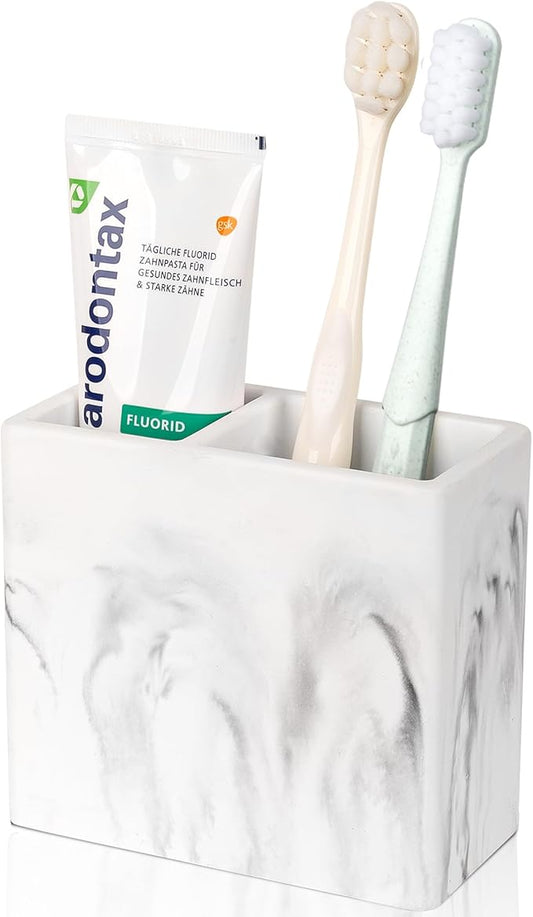 Diatomite Toothbrush Holder 2 Slots Tooth Brush Holder for Bathroom, Kids Electric Toothbrush and Toothpaste Organizer for Countertop, Shower, Vanity, Marble White