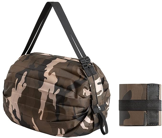 Portable Foldable Shopping Bag Large Capacity Multipurpose Storage Bag Sports Travel Shoulder Bag (Brown Camouflage)