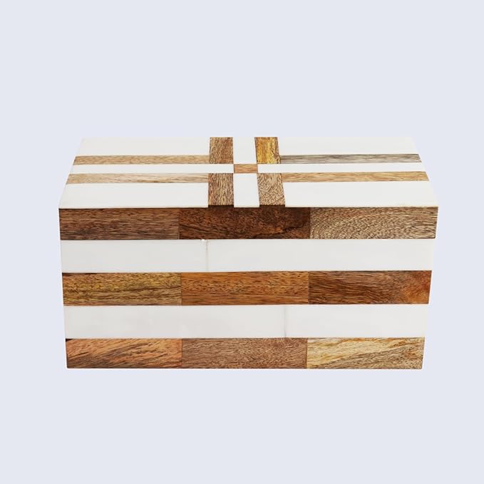 Handicrafts Home White Large Decorative Storage Box with Lid Wooden Memory Box Keepsake Storage Box Photo Storage Box for Home Organization – Resin Inlay Patisserie Delight Collection- 10x5x5